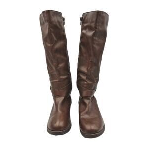 Me Too Belinda Brown Faux Leather Knee High Boots Side Zip Size 7W